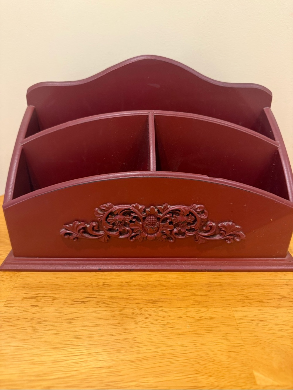 Vintage Wooden Desk Organizer- Burgundy Multi-Compartment